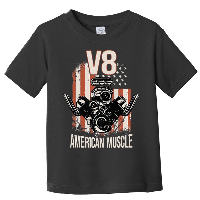 V8 American Muscle Car Usa Flag Engine V8 Toddler T-Shirt