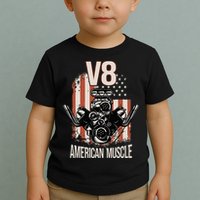 V8 American Muscle Car Usa Flag Engine V8 Toddler T-Shirt