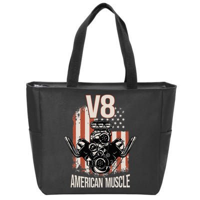 V8 American Muscle Car Usa Flag Engine V8 Zip Tote Bag