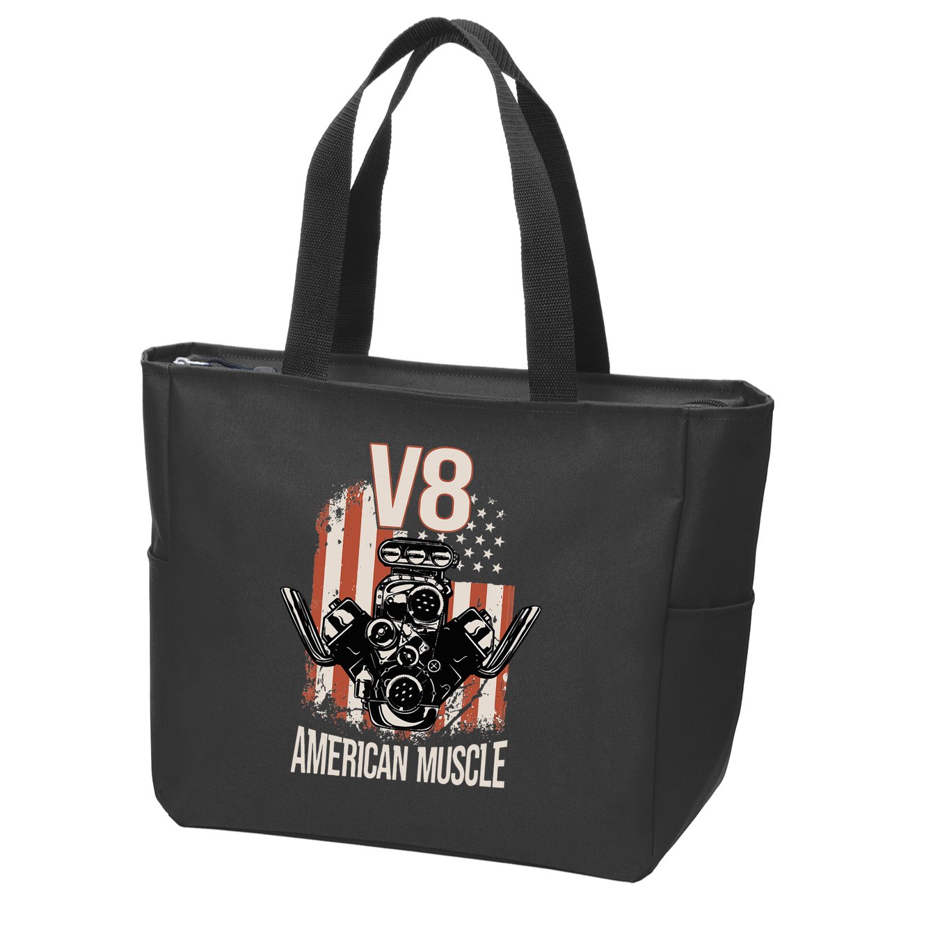 V8 American Muscle Car Usa Flag Engine V8 Zip Tote Bag