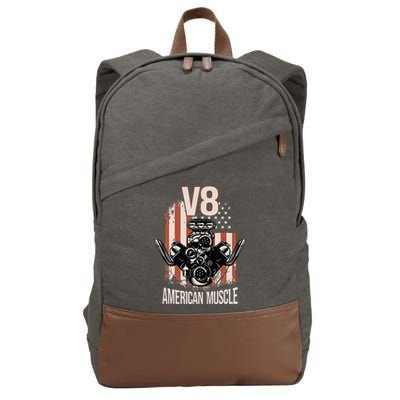 V8 American Muscle Car Usa Flag Engine V8 Cotton Canvas Backpack