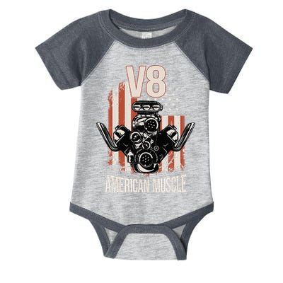 V8 American Muscle Car Usa Flag Engine V8 Infant Baby Jersey Bodysuit