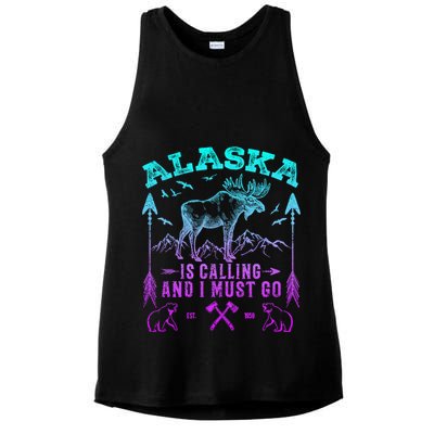 Vintage Alaskan Moose Alaska Is Calling And I Must Go Cool Gift Ladies PosiCharge Tri-Blend Wicking Tank