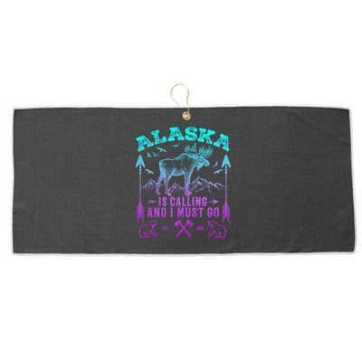 Vintage Alaskan Moose Alaska Is Calling And I Must Go Cool Gift Large Microfiber Waffle Golf Towel