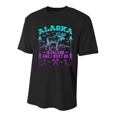Vintage Alaskan Moose Alaska Is Calling And I Must Go Cool Gift Youth Performance Sprint T-Shirt