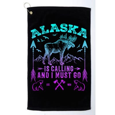 Vintage Alaskan Moose Alaska Is Calling And I Must Go Cool Gift Golf Towel