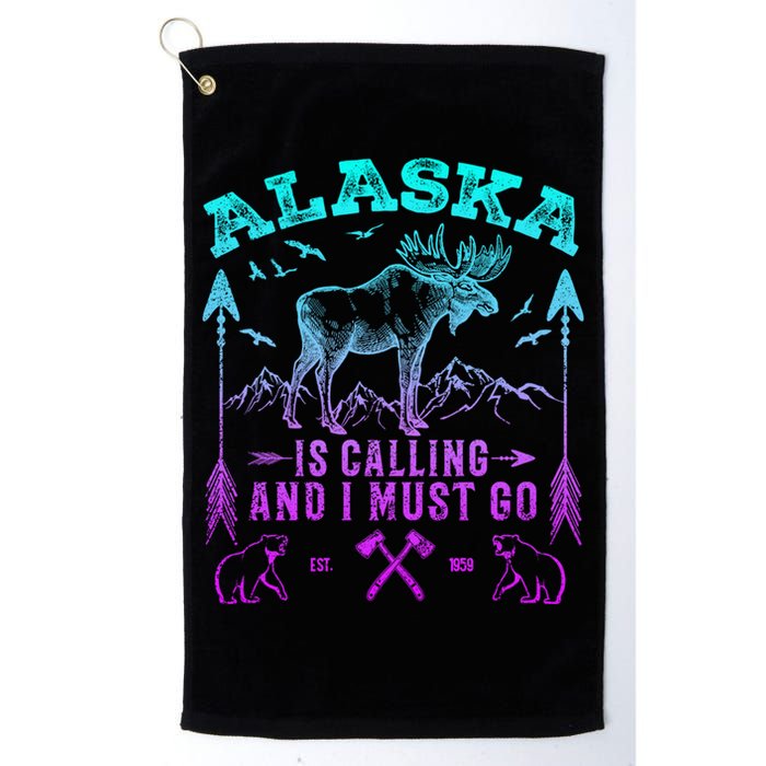 Vintage Alaskan Moose Alaska Is Calling And I Must Go Cool Gift Golf Towel