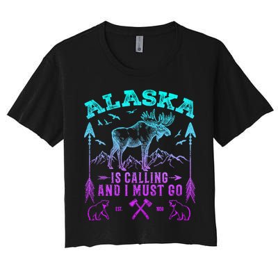 Vintage Alaskan Moose Alaska Is Calling And I Must Go Cool Gift Crop Top