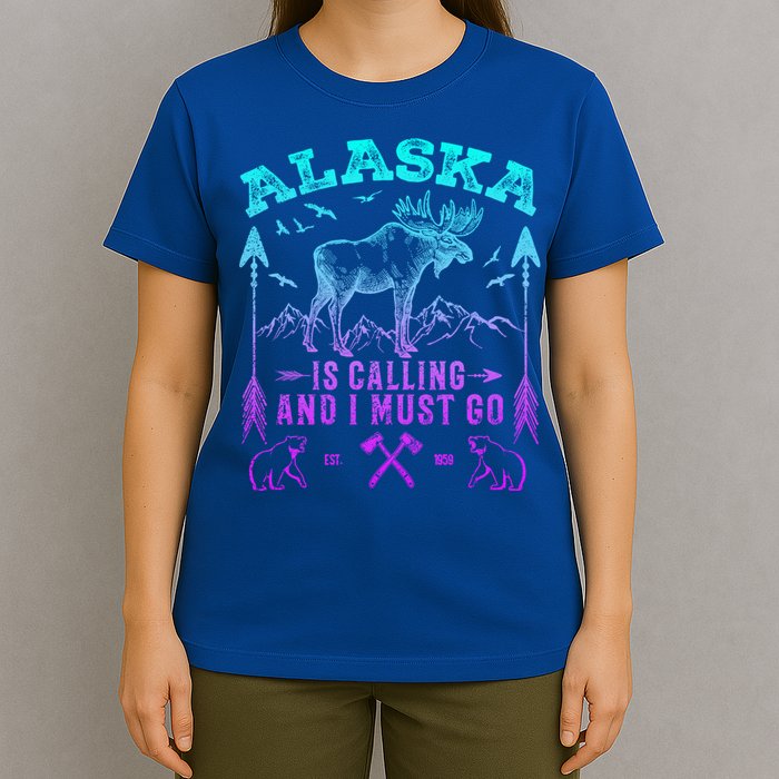 Vintage Alaskan Moose Alaska Is Calling And I Must Go Cool Gift T-Shirt