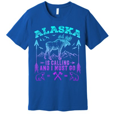 Vintage Alaskan Moose Alaska Is Calling And I Must Go Cool Gift Premium T-Shirt