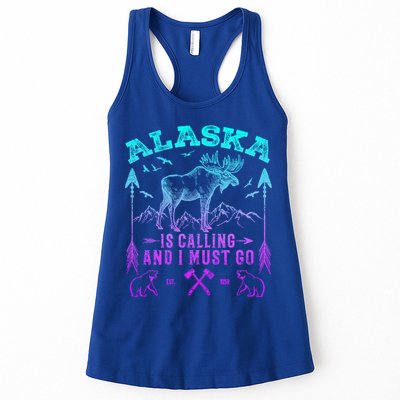 Vintage Alaskan Moose Alaska Is Calling And I Must Go Cool Gift Womens Tank Top