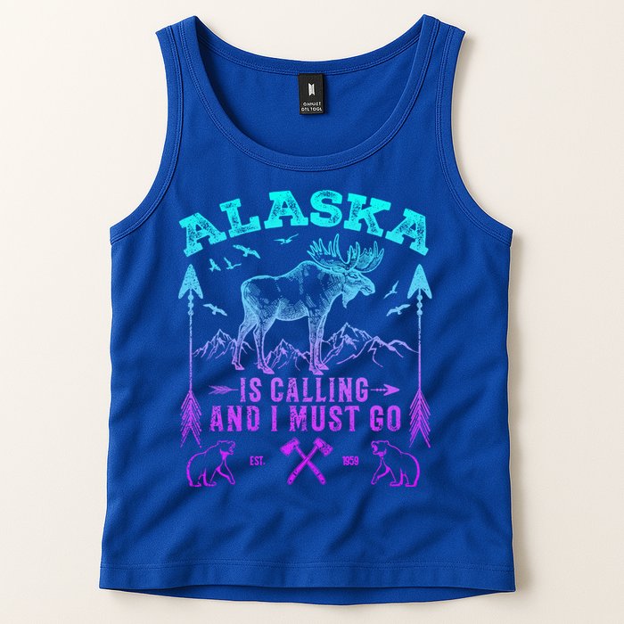 Vintage Alaskan Moose Alaska Is Calling And I Must Go Cool Gift Tank Top