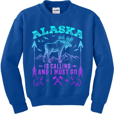 Vintage Alaskan Moose Alaska Is Calling And I Must Go Cool Gift Kids Sweatshirt
