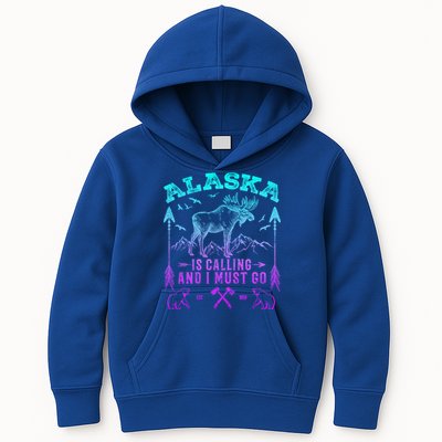 Vintage Alaskan Moose Alaska Is Calling And I Must Go Cool Gift Kids Hoodie