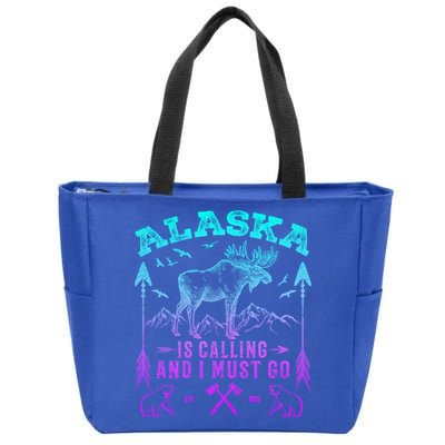 Vintage Alaskan Moose Alaska Is Calling And I Must Go Cool Gift Zip Tote Bag