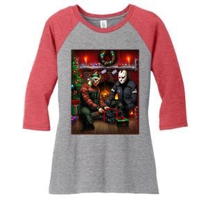 Voorhees And Myers Horror Christmas Women's Tri-Blend 3/4-Sleeve Raglan Shirt