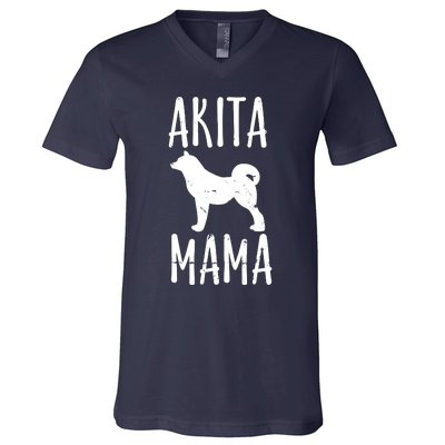 Vintage Akita Mama Gift Akita Mom Pet Dog Owner Mother V-Neck T-Shirt