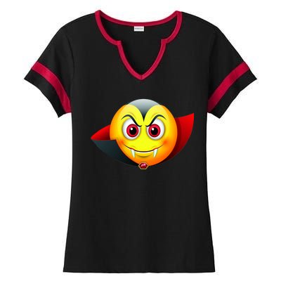 Vampire Halloween Emoji Ladies Halftime Notch Neck Tee