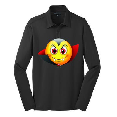 Vampire Halloween Emoji Silk Touch Performance Long Sleeve Polo