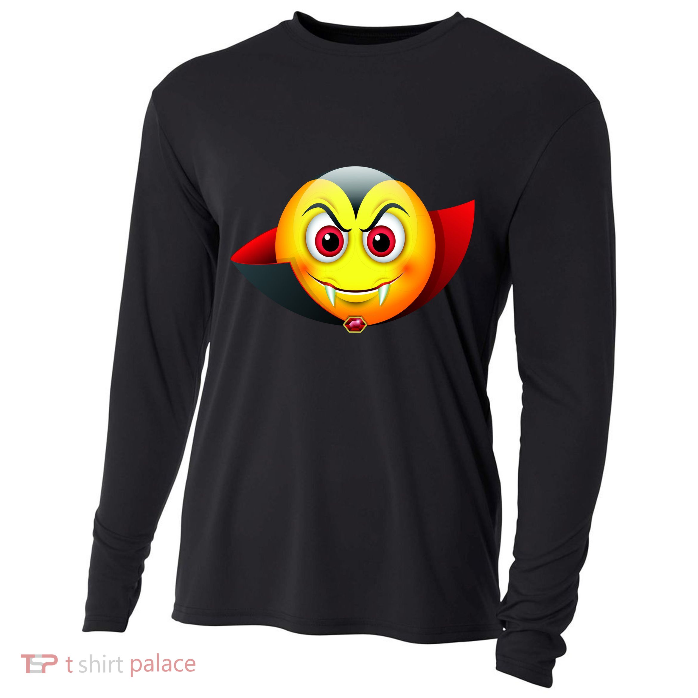 Vampire Halloween Emoji Cooling Performance Long Sleeve Crew