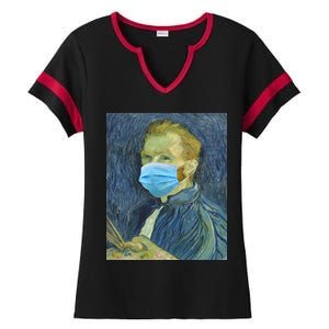 Van Gogh Funny Quarantine Mask Ladies Halftime Notch Neck Tee