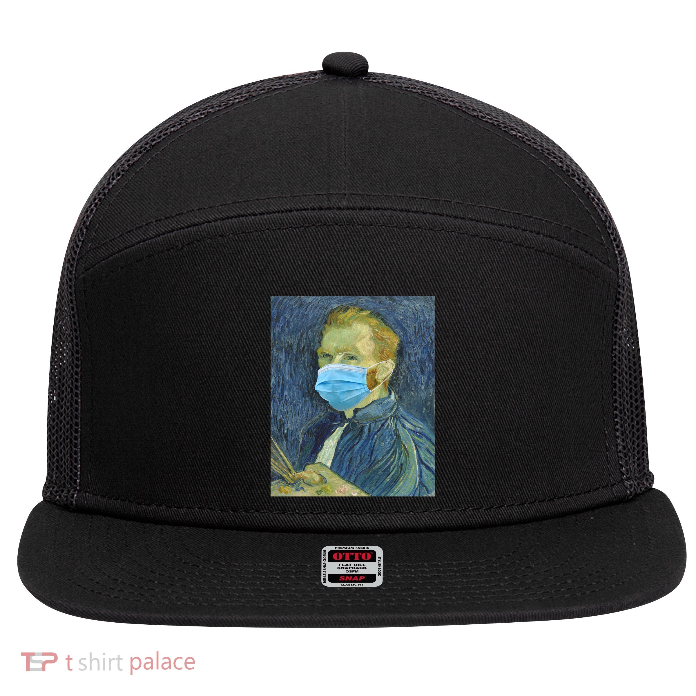 Van Gogh Funny Quarantine Mask 7 Panel Mesh Trucker Snapback Hat