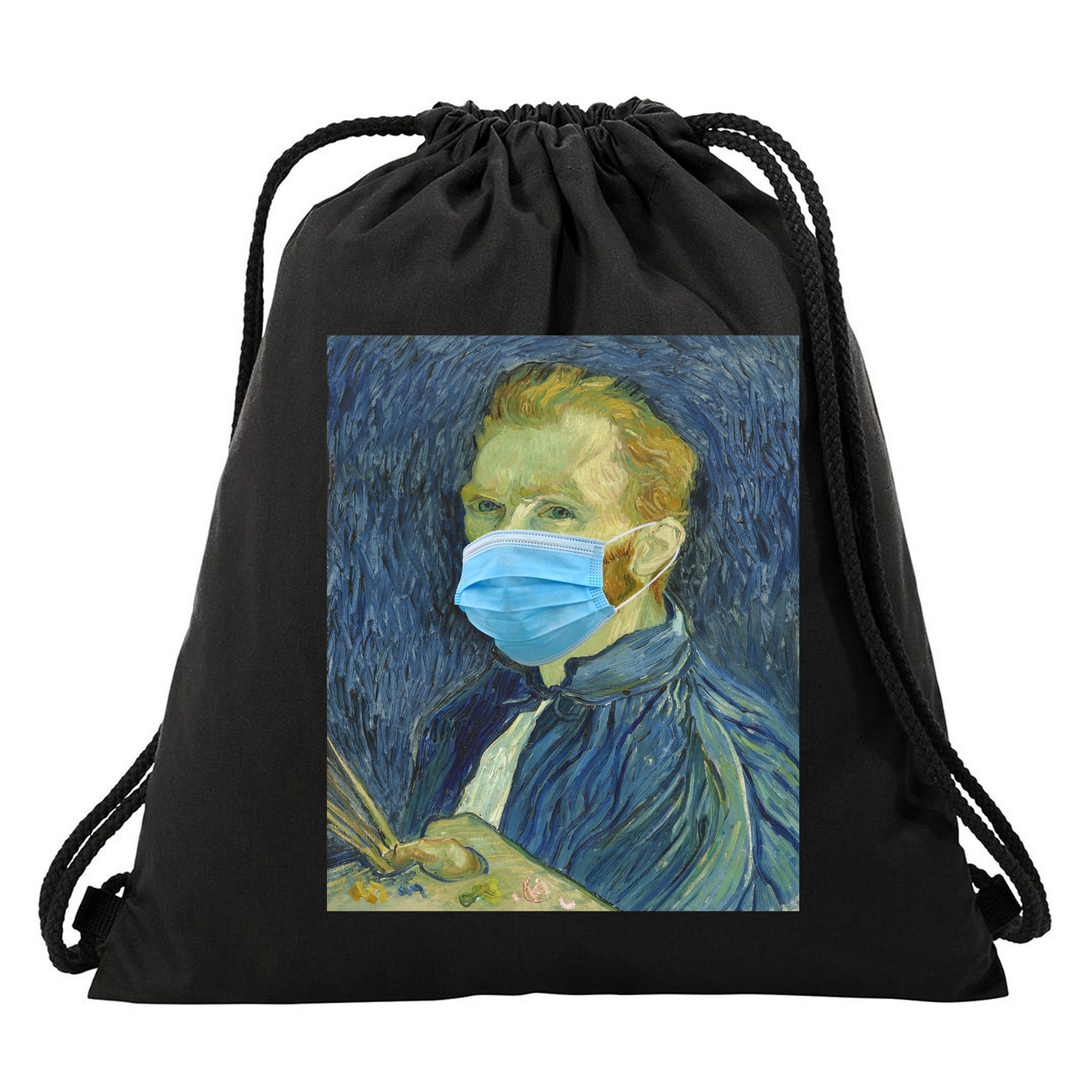 Van Gogh Funny Quarantine Mask Drawstring Bag