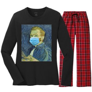 Van Gogh Funny Quarantine Mask Women's Long Sleeve Flannel Pajama Set 