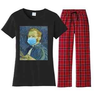 Van Gogh Funny Quarantine Mask Women's Flannel Pajama Set