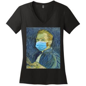 Van Gogh Funny Quarantine Mask Women's V-Neck T-Shirt