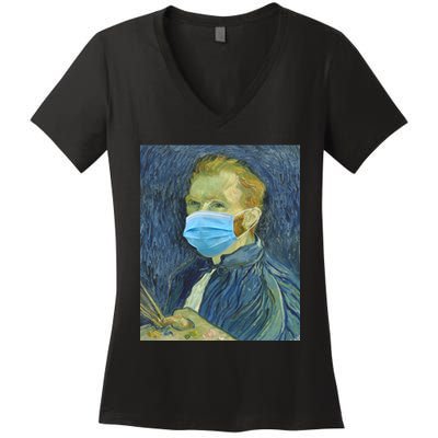 Van Gogh Funny Quarantine Mask Women's V-Neck T-Shirt
