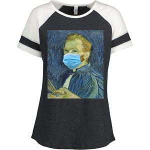 Van Gogh Funny Quarantine Mask Enza Ladies Jersey Colorblock Tee