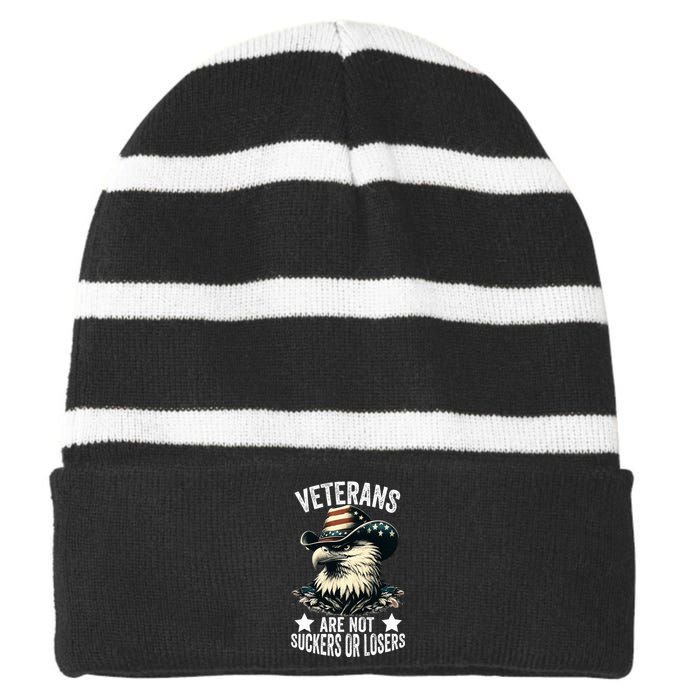 Veterans Are Not Suckers Or Losers Striped Beanie with Solid Band