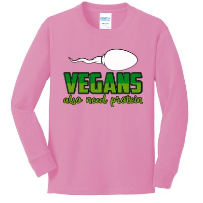 Vegans Also Need Protein Vegan Funny Saying Gift Kids Long Sleeve Shirt