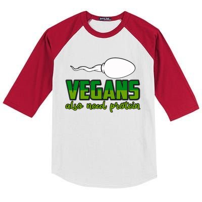 Vegans Also Need Protein Vegan Funny Saying Gift Kids Colorblock Raglan Jersey