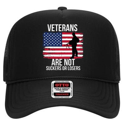 Veterans Are Not Suckers Or Losers Biden 2020 Anti Trump High Crown Mesh Back Trucker Hat