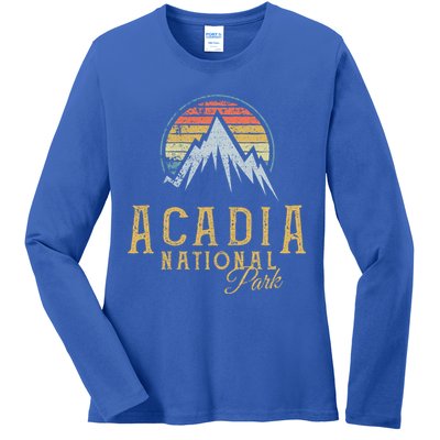 Vintage Acadia National Park Mountains Summit Meaningful Gift Ladies Long Sleeve Shirt