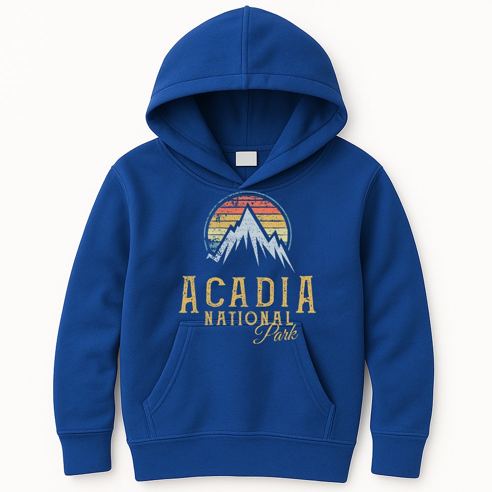 Vintage Acadia National Park Mountains Summit Meaningful Gift Kids Hoodie