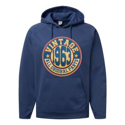 Vintage All Original Parts Emblem Shield 1963 60th Birthday Performance Fleece Hoodie