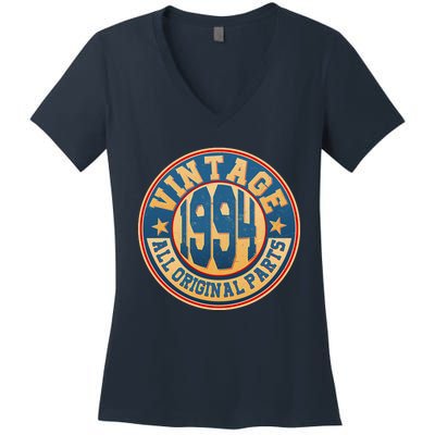 Vintage All Original Parts Emblem Shield 1994 30th Birthday Women's V-Neck T-Shirt