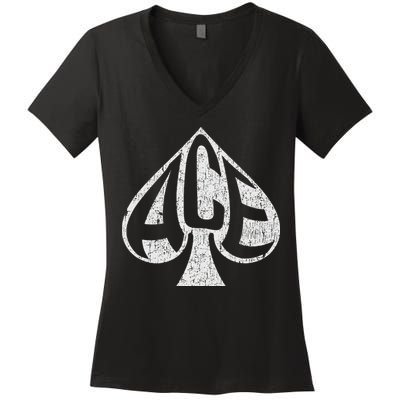 Vintage Ace Of Spades Texas Hold'em Playing Card Women's V-Neck T-Shirt