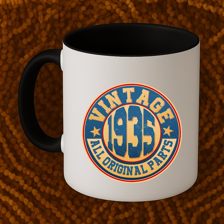 Vintage All Original Parts Emblem Shield 1935 90th Birthday Mug