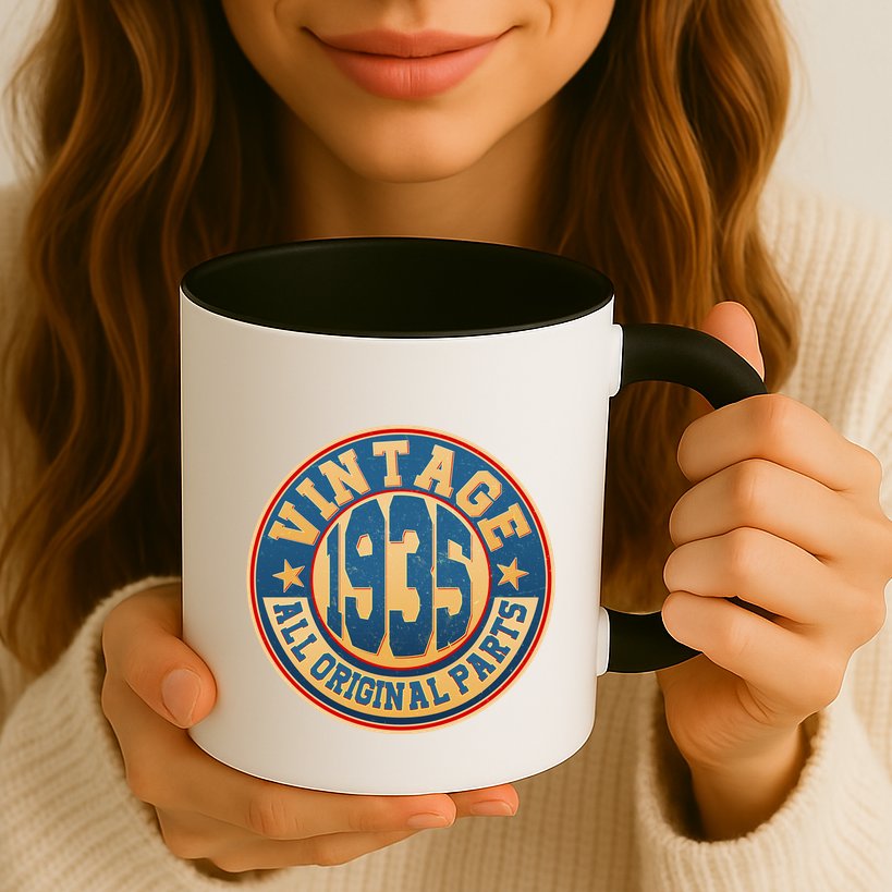 Vintage All Original Parts Emblem Shield 1935 90th Birthday Mug