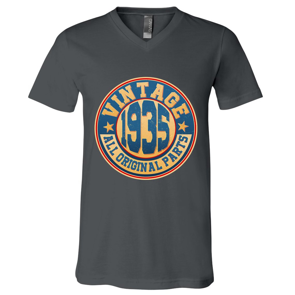 Vintage All Original Parts Emblem Shield 1935 90th Birthday V-Neck T-Shirt