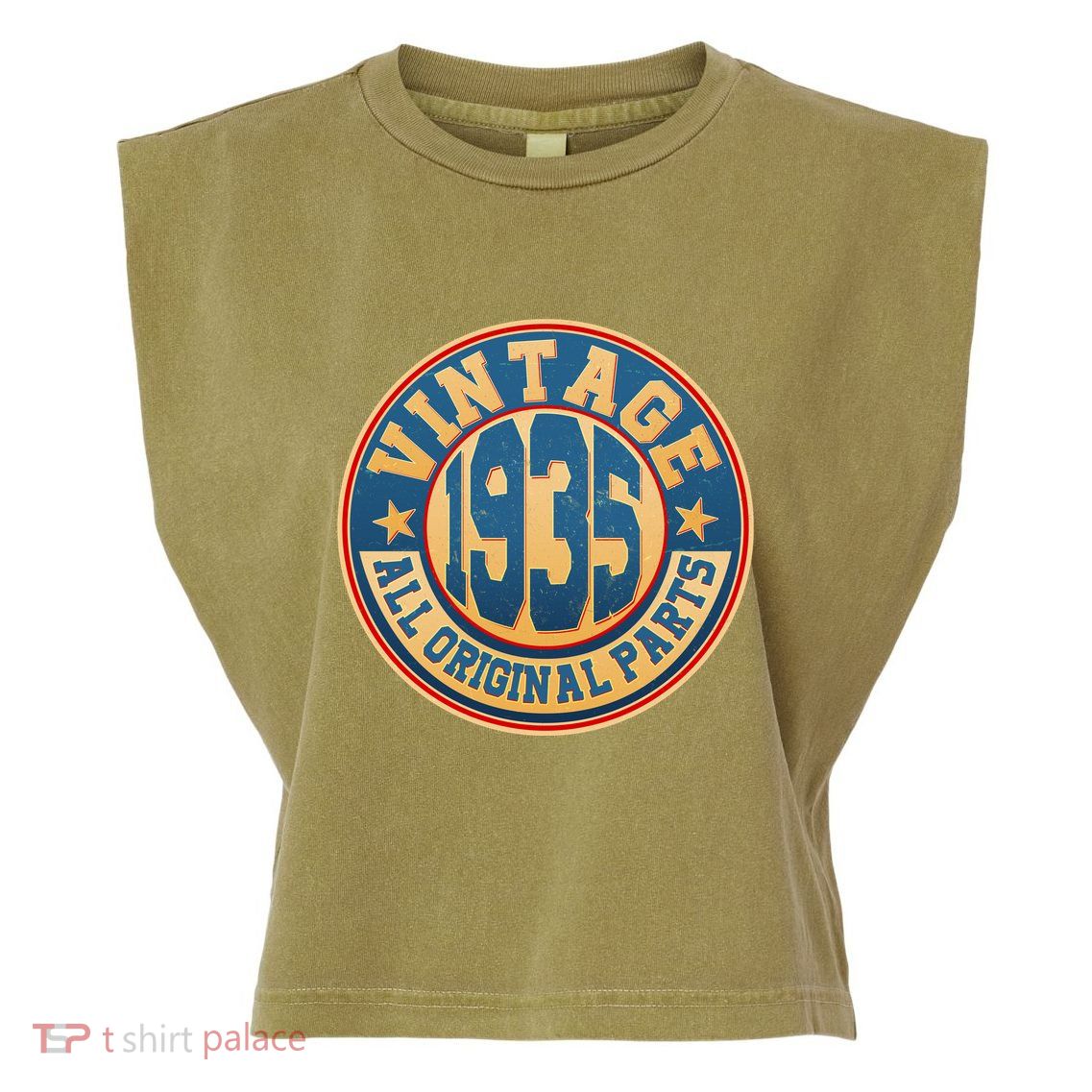 Vintage All Original Parts Emblem Shield 1935 90th Birthday Garment-Dyed Women's Muscle Tee