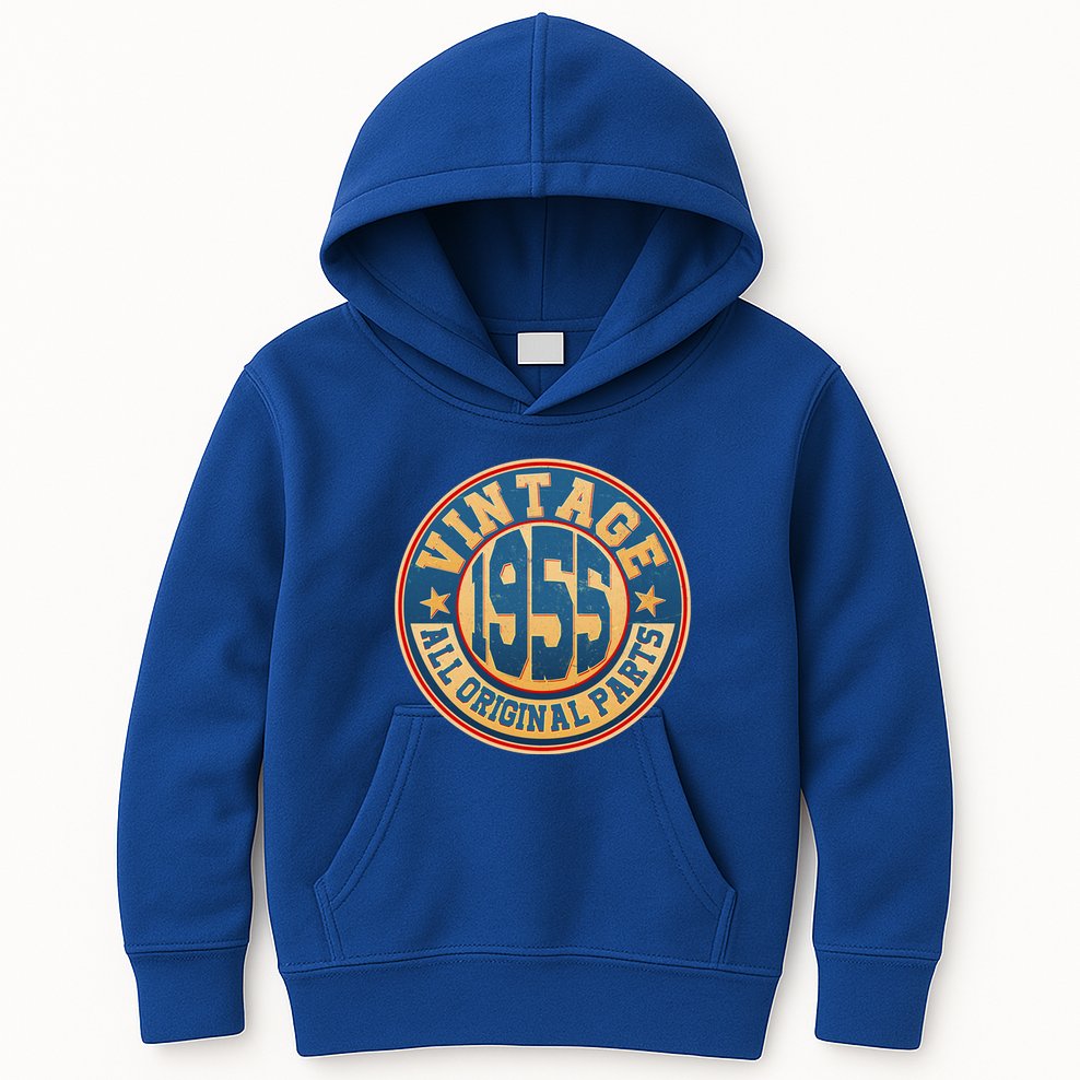 Vintage All Original Parts Emblem Shield 1955 70th Birthday Kids Hoodie