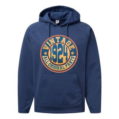 Vintage All Original Parts Emblem Shield 1924 100th Birthday Performance Fleece Hoodie