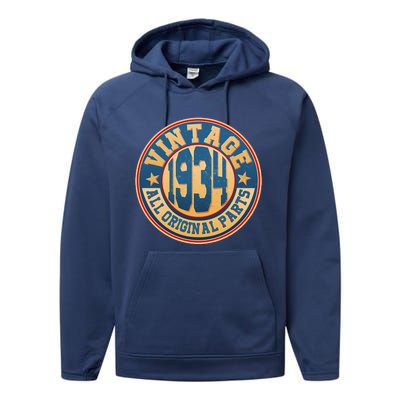 Vintage All Original Parts Emblem Shield 1934 90th Birthday Performance Fleece Hoodie