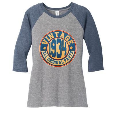 Vintage All Original Parts Emblem Shield 1934 90th Birthday Women's Tri-Blend 3/4-Sleeve Raglan Shirt