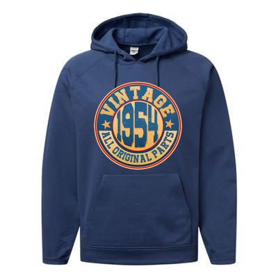 Vintage All Original Parts Emblem Shield 1954 70th Birthday Performance Fleece Hoodie